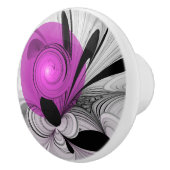 Abstract zwart grijs met magenta fractal art keramische knop (Rechts)