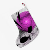 Abstract zwart grijs met magenta fractal art kleine kerstsok (Achterkant (Hangend))