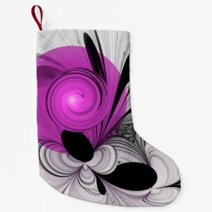 Abstract zwart grijs met magenta fractal art kleine kerstsok