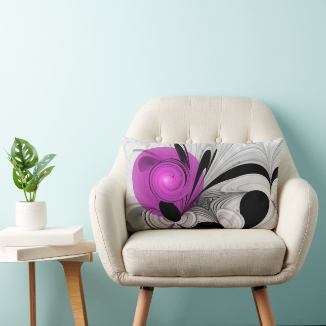 Abstract zwart grijs met magenta fractal art kussen (Stoel)