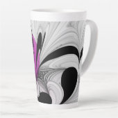 Abstract zwart grijs met magenta fractal art latte mok (Rechterhoek)