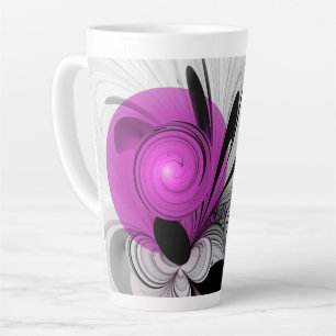 Abstract zwart grijs met magenta fractal art latte mok