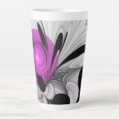 Abstract zwart grijs met magenta fractal art latte mok (Voorkant)