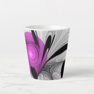 Abstract zwart grijs met magenta fractal art latte mok
