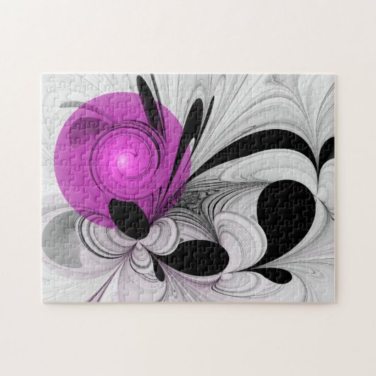 Abstract zwart grijs met magenta fractal art legpuzzel (Horizontaal)