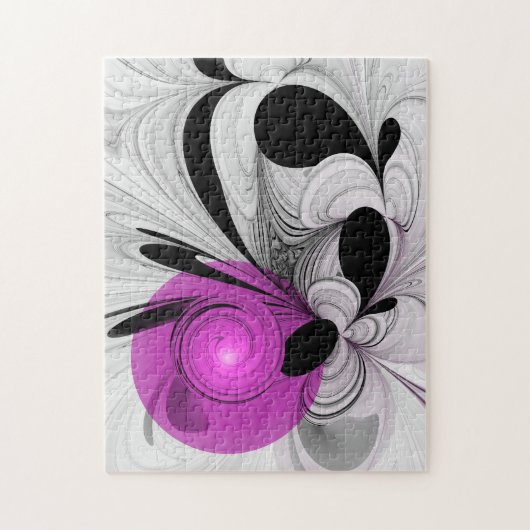 Abstract zwart grijs met magenta fractal art legpuzzel (Verticaal)