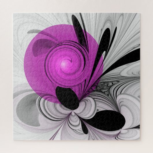 Abstract zwart grijs met magenta fractal art legpuzzel (Verticaal)