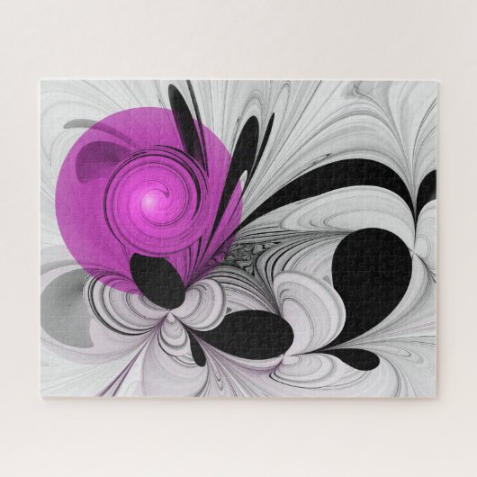 Abstract zwart grijs met magenta fractal art legpuzzel (Horizontaal)