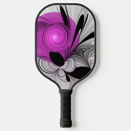 Abstract zwart grijs met magenta fractal art pickleball paddle (Voorkant)