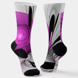 Abstract zwart grijs met magenta fractal art sokken