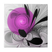 Abstract zwart grijs met magenta fractal art tegeltje (Voorkant)