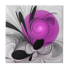 Abstract zwart grijs met magenta fractal art tegeltje