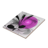 Abstract zwart grijs met magenta fractal art tegeltje (Zijkant)