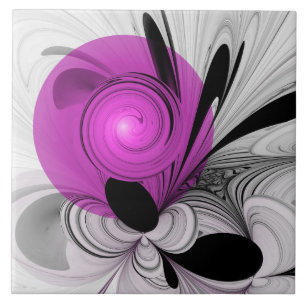 Abstract zwart grijs met magenta fractal art tegeltje