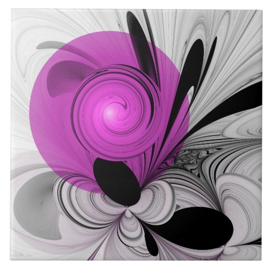 Abstract zwart grijs met magenta fractal art tegeltje (Voorkant)