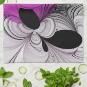 Abstract zwart grijs met magenta fractal art theedoek (Gevouwen)