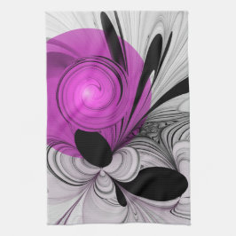 Abstract zwart grijs met magenta fractal art theedoek