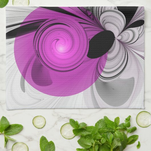 Abstract zwart grijs met magenta fractal art theedoek (Gevouwen)