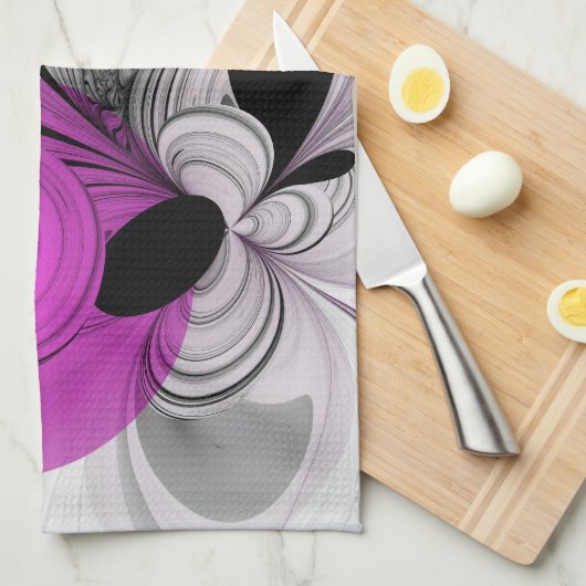 Abstract zwart grijs met magenta fractal art theedoek (Quarter Fold)