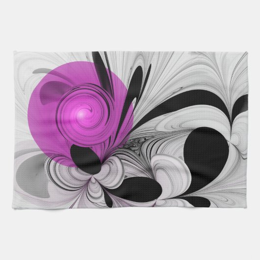 Abstract zwart grijs met magenta fractal art theedoek (Horizontaal)