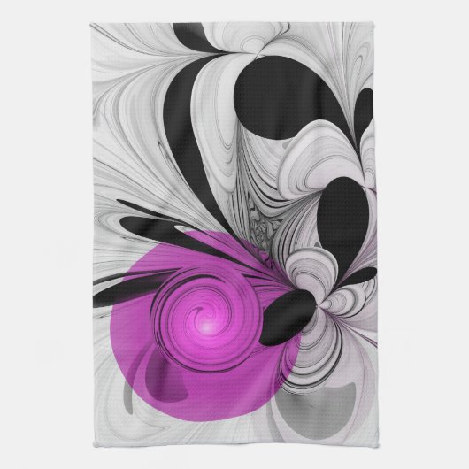 Abstract zwart grijs met magenta fractal art theedoek (Verticaal)