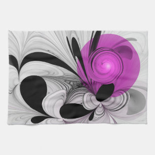 Abstract zwart grijs met magenta fractal art theedoek