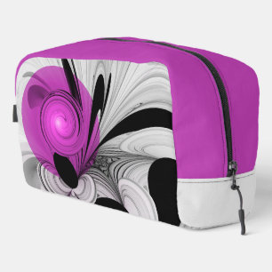 Abstract zwart grijs met magenta fractal art toilettasje