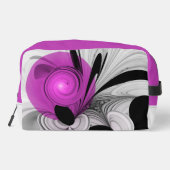 Abstract zwart grijs met magenta fractal art toilettasje (Achterkant)