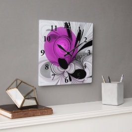 Abstract zwart grijs met magenta fractal art vierkante klok