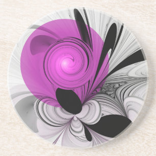 Abstract zwart grijs met magenta fractal art zandsteen onderzetter