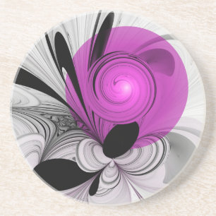 Abstract zwart grijs met magenta fractale kunst zandsteen onderzetter