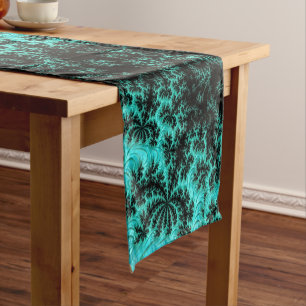 Abstract zwart groen fractaal patroon korte tafelloper