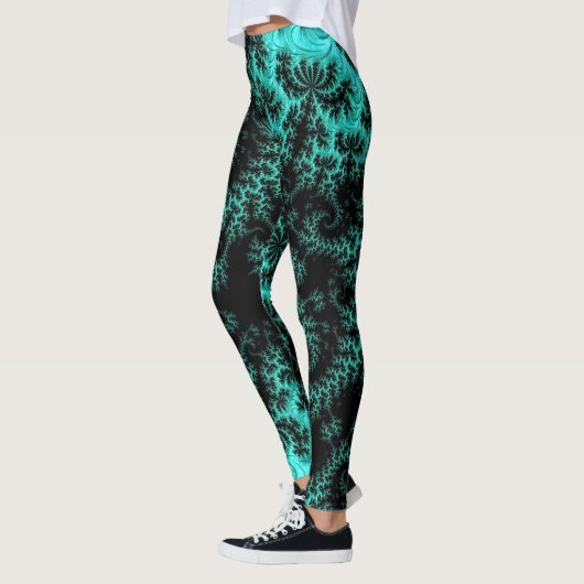 Abstract zwart groen fractaal patroon leggings (Links)