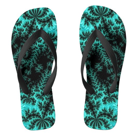 Abstract zwart groen fractaal patroon teenslippers (Voetbed)