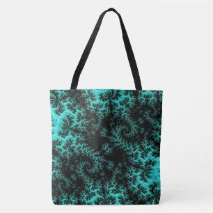 Abstract zwart groen fractaal patroon tote bag