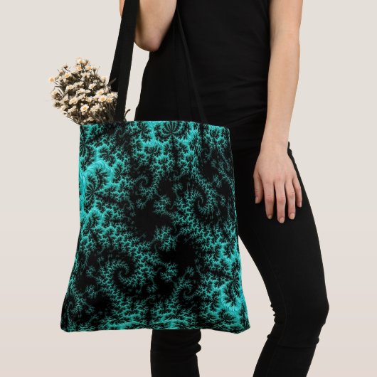 Abstract zwart groen fractaal patroon tote bag (Dichtbij)