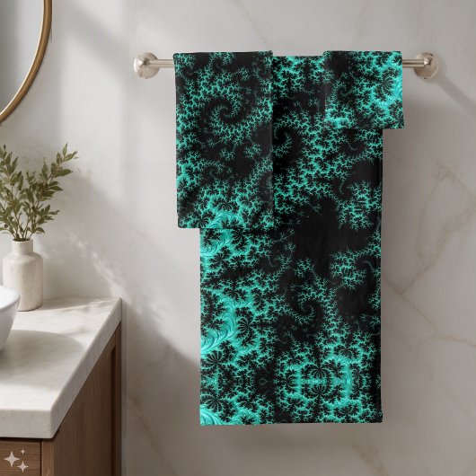 Abstract Zwart Groen Fractal Bad Handdoek