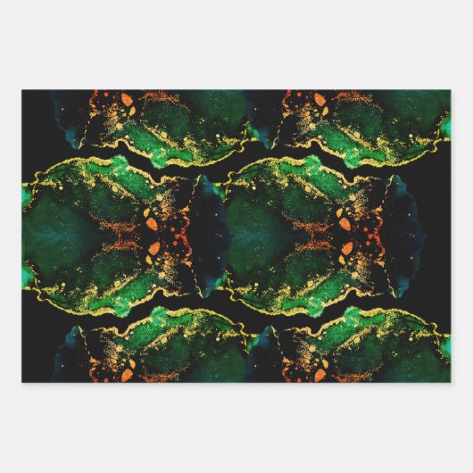 Abstract zwart-groen goud inpakpapier vel (Voorkant 2)
