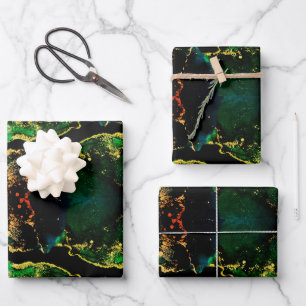 Abstract zwart groen goud  inpakpapier vel