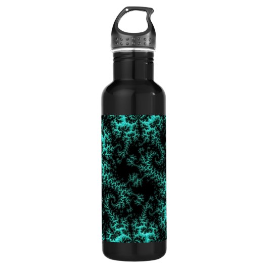 Abstract Zwart Groen Symmetrisch Fractal Waterfles (Voorkant)