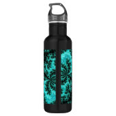 Abstract Zwart Groen Symmetrisch Fractal Waterfles (Achterkant)