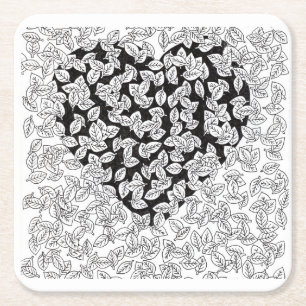 Abstract zwart hart bladeren Doodle patroon Feest Kartonnen Onderzetters