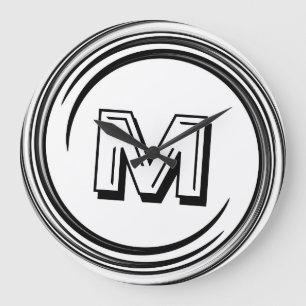 Abstract zwart ijzermonogram grote klok