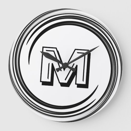 Abstract zwart ijzermonogram grote klok (Voorkant)
