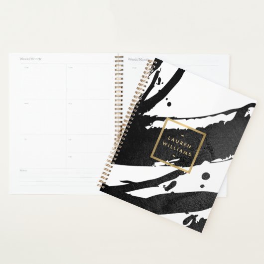 Abstract Zwart Inkt Brushstrokes Afsprakenboek Planner (Display)