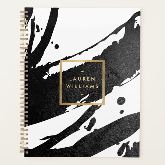 Abstract Zwart Inkt Brushstrokes Afsprakenboek Planner (Voorkant)