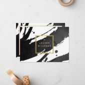 Abstract Zwart Inkt Brushstrokes Cadeaubon Notitiekaartje (Voorkant / Achterkant in situ)