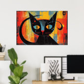 Abstract zwart kattenschilderij poster (Thuiskantoor)