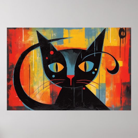 Abstract zwart kattenschilderij poster (Voorkant)
