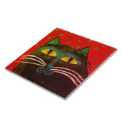Abstract zwart kattenschilderij tegeltje (Zijkant)